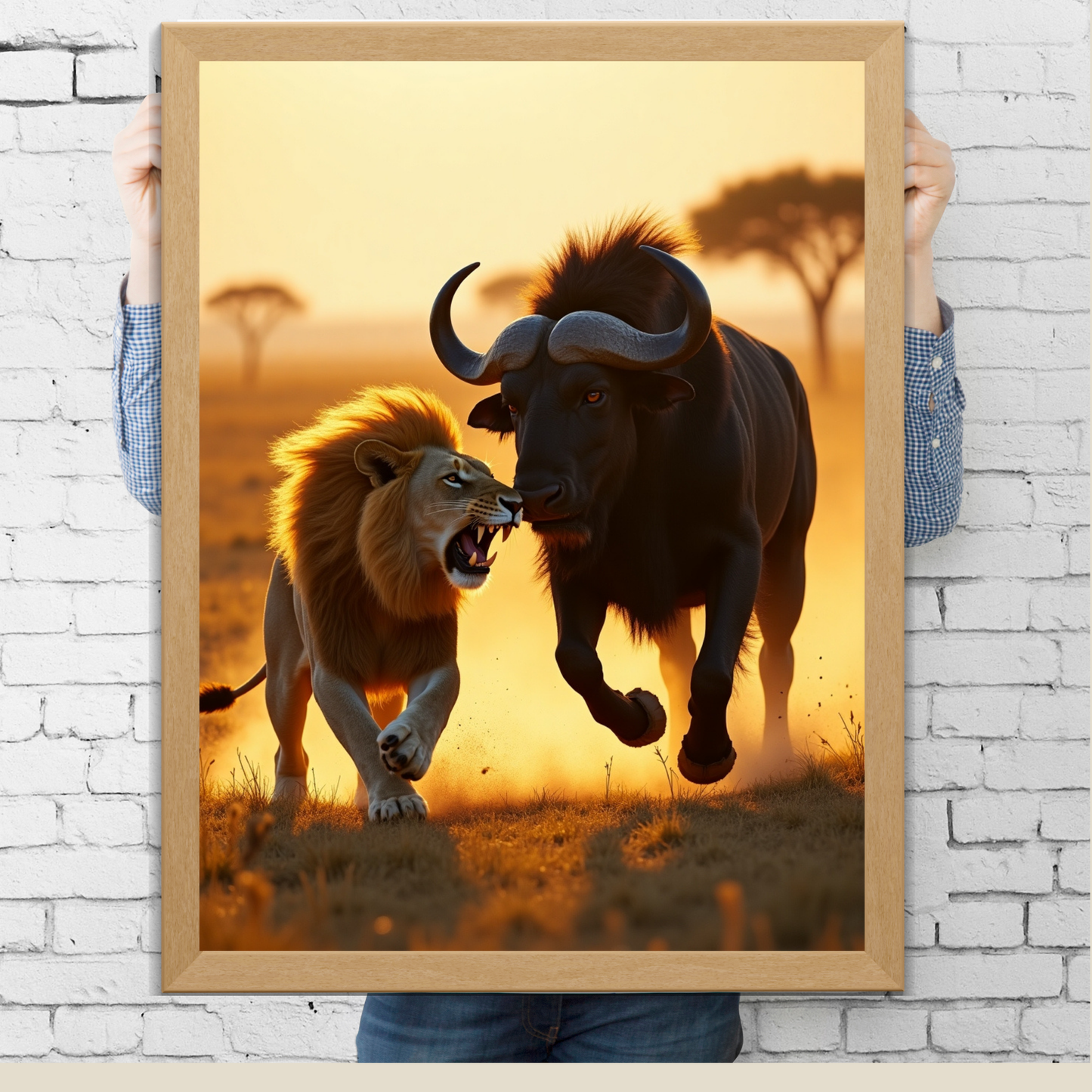 Lion vs. Buffalo Sahara Poster – Witness the Wild Drama of the Desert 🦁🐃🏜️