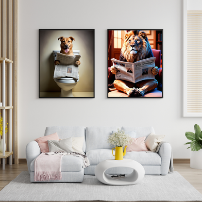 Dog Reading Newspaper Print – Funny & Whimsical Wall Art for Pet Lovers