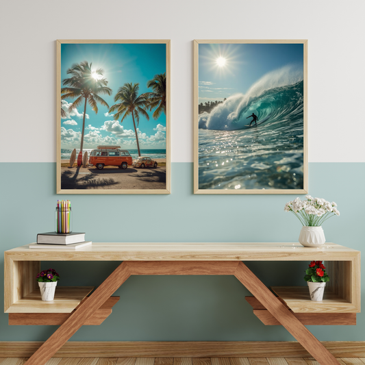 Ultimate Surf Vibes Art Bundle – Waves, Vans & Beach Life - 24x36 Inch Poster Bundle – No Frame Included