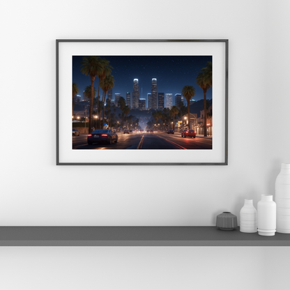 Los Angeles Skyline at Night Poster – The City of Dreams, Lit Up ✨🌃