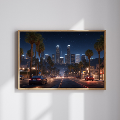 Los Angeles Skyline at Night Poster – The City of Dreams, Lit Up ✨🌃