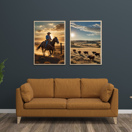 🇺🇸 Texas Poster Bundle – Cowboys, Cattle &amp; Western Landscapes Wall Art Set