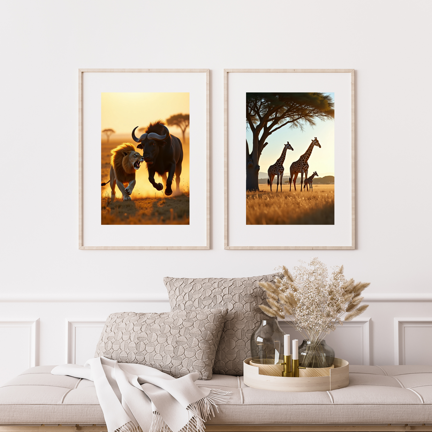 Lion vs. Buffalo Sahara Poster – Witness the Wild Drama of the Desert 🦁🐃🏜️