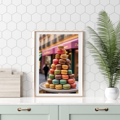 Macaron Tower Poster Print – Elegant & Whimsical Wall Art for Your Home